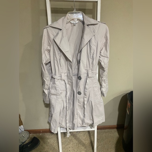 CAbi Jackets & Blazers - Cabi Tanner Trench Coat Gray Blue Cotton Linen Size XS